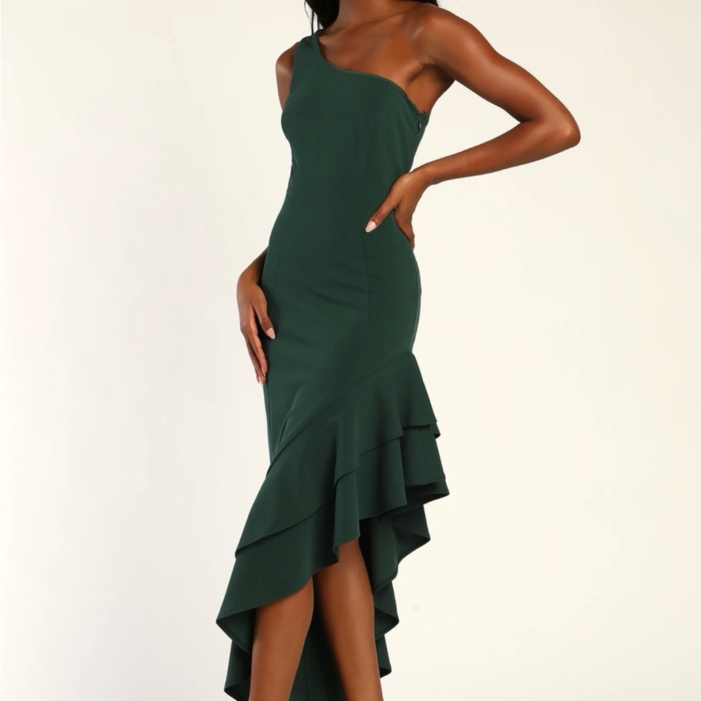 Lulu's Green Asymmetrical One Shoulder Cocktail Dress